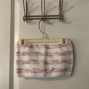 White with rainbow stitching tube top